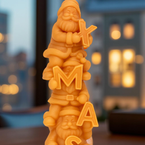 3 Kerstmannen op elkaars schouder. Een kaars van 10 cm hoog. Kleur en geur kan u kiezen