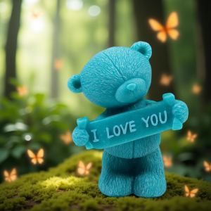 Beertje "I Love You", een mooi stuk zeep met een beertje en een "I Love You" banner. Ongeveer 9 cm hoog. Kleur en geur kan u kiezen