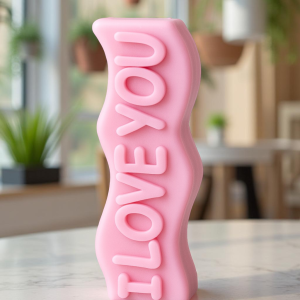 "I Love You". Liefdevol stuk zeep van ongeveer 11 cm hoog. Kleur en geur kan u kiezen